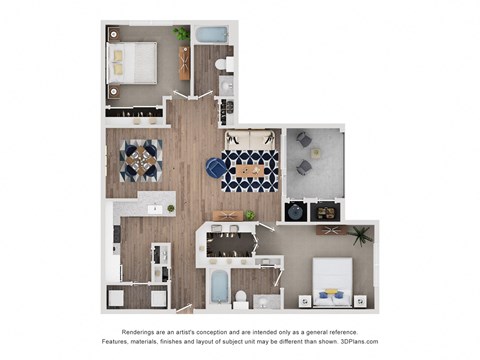 Floor plan for 2 beds, 2 baths, 1071 sqft
